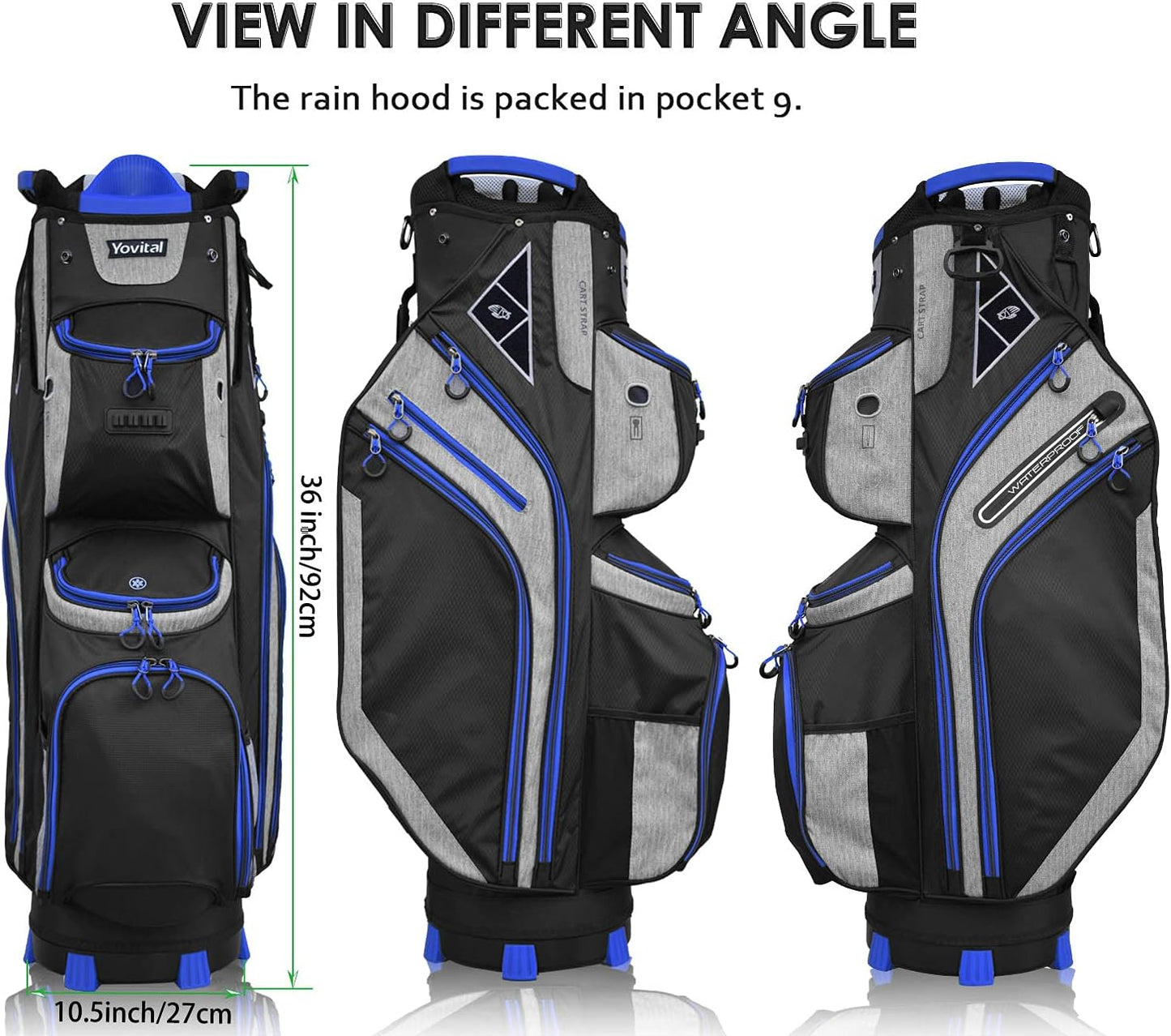 14 Way Golf Cart Bag for Push Bag Classy Design Full Length with Cooler, Rain Hood, Putter Well