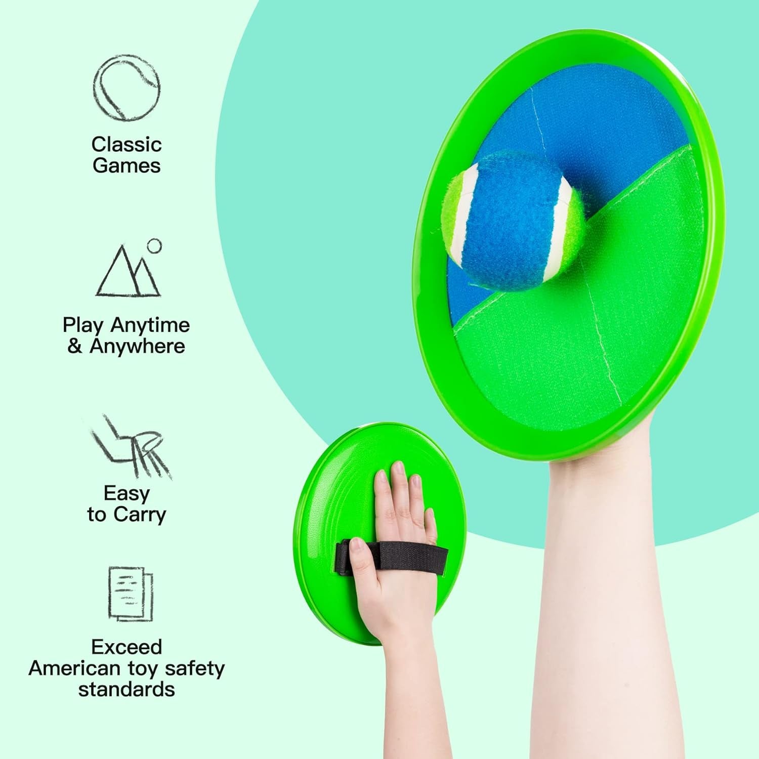 Upgraded Toss and Catch Ball Game Set, Kids Toy Stocking Stuffers for Boys Girls Ages 3-12, Includes 2 Paddles 2 Sticky Balls, Water-Resistant Indoor Outdoor Toy for Beach Pool Yard