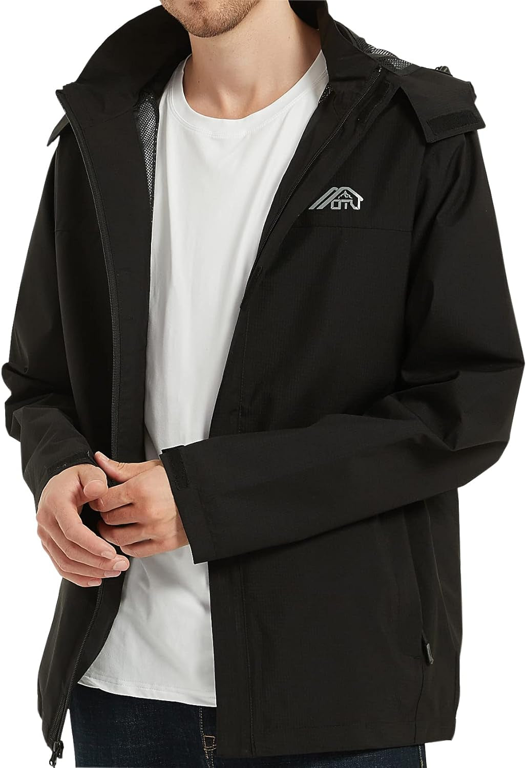 Men'S Lightweight Waterproof Hooded Rain Jacket Outdoor Raincoat Shell Jacket for Hiking Travel